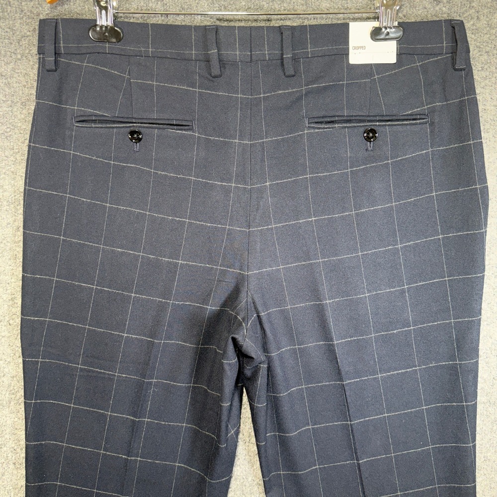 Express Slim Pleated Dress Pants Mens 36x34 Blue Windowpane Plaid Cotton Stretch - Picture 4 of 16